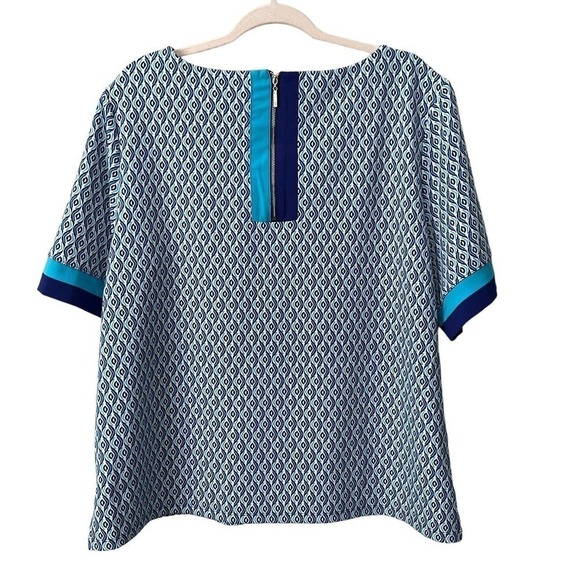 Chico's Size 3 XL 16 Top Geo Print Colorblock Trim Boat Neck Stretch - Picture 3 of 8